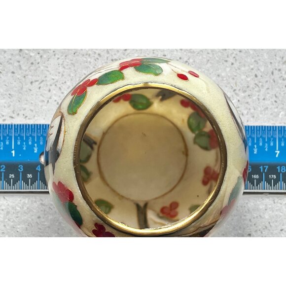 William Bill Yee Cloisonné Plique-a-Jour Bird & Berries Vase Candle Holder 4x3 - Picture 7 of 9
